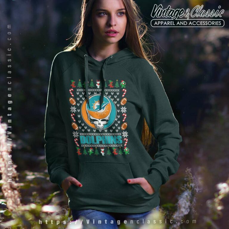 Miami Dolphins Grateful Dead Ugly Christmas Hoodie Miami Dolphins Grateful Dead Ugly Christmas Hoodie
