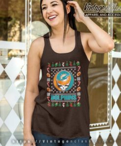 Miami Dolphins Grateful Dead Ugly Christmas Tank Top Racerback