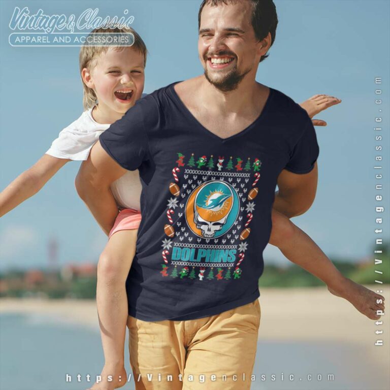 Miami Dolphins Grateful Dead Ugly Christmas V Neck TShirt Miami Dolphins Grateful Dead Ugly Christmas V Neck TShirt