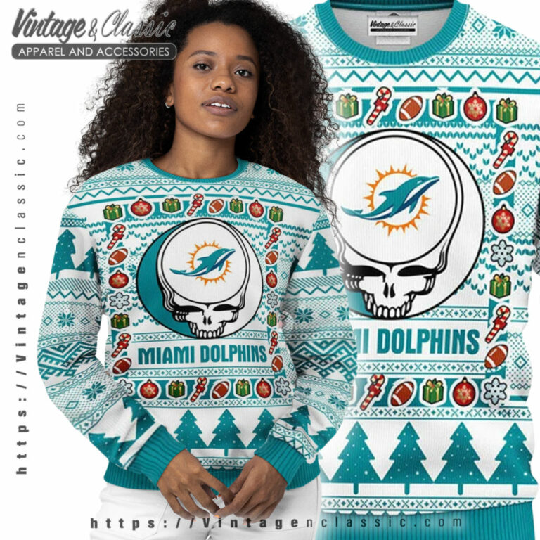 Miami Dolphins Grateful Dead Ugly Sweater Women Ugly Sweater Miami Dolphins Grateful Dead Ugly Sweater Women Ugly Sweater