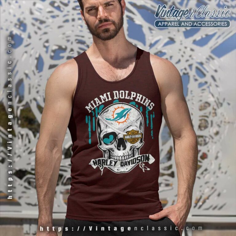 Miami Dolphins Harley Davidson Skull Tank Top Racerback Miami Dolphins Harley Davidson Skull Tank Top Racerback