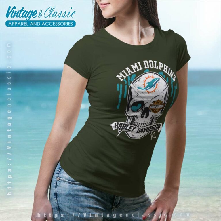 Miami Dolphins Harley Davidson Skull Women TShirt Miami Dolphins Harley Davidson Skull Women TShirt