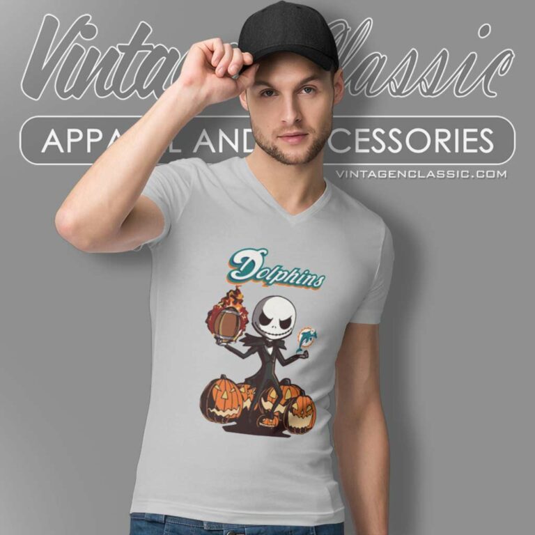 Miami Dolphins Jack Skellington Halloween V Neck TShirt Miami Dolphins Jack Skellington Halloween V Neck TShirt