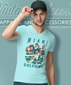 Miami Dolphins Looney Tunes 90s V Neck TShirt