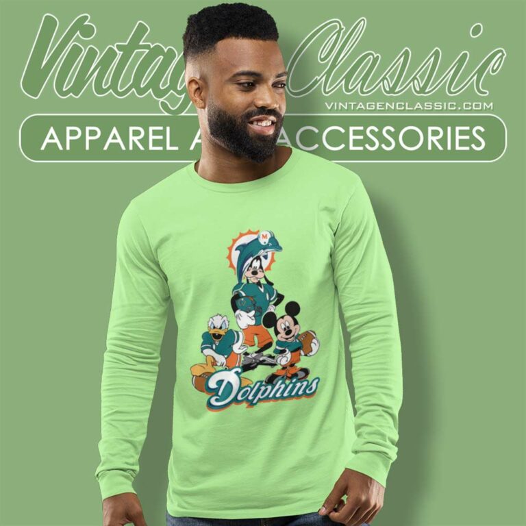 Miami Dolphins Mickey Mouse Donald Duck Goofy Long Sleeve Tee Miami Dolphins Mickey Mouse Donald Duck Goofy Long Sleeve Tee