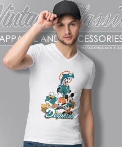 Miami Dolphins Mickey Mouse Donald Duck Goofy V Neck TShirt