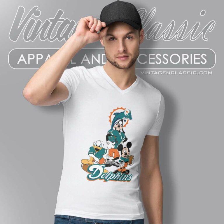 Miami Dolphins Mickey Mouse Donald Duck Goofy V Neck TShirt Miami Dolphins Mickey Mouse Donald Duck Goofy V Neck TShirt
