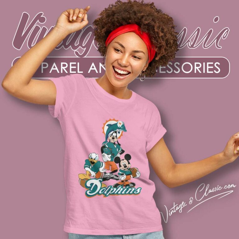 Miami Dolphins Mickey Mouse Donald Duck Goofy Women TShirt Miami Dolphins Mickey Mouse Donald Duck Goofy Women TShirt