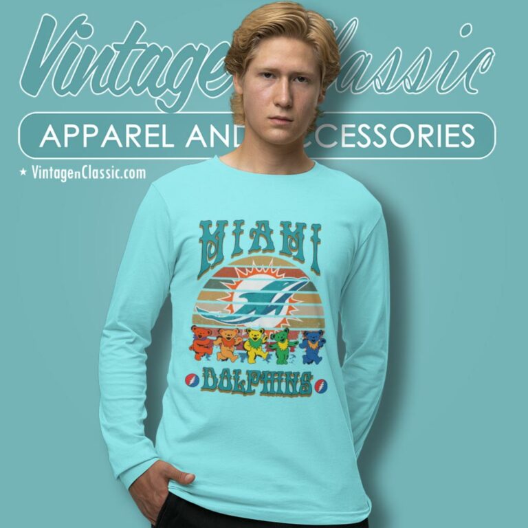 Miami Dolphins Nfl Grateful Dancing Bears Retro Long Sleeve Tee Miami Dolphins Nfl Grateful Dancing Bears Retro Long Sleeve Tee
