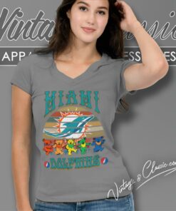 Miami Dolphins Nfl Grateful Dancing Bears Retro V Neck TShirt