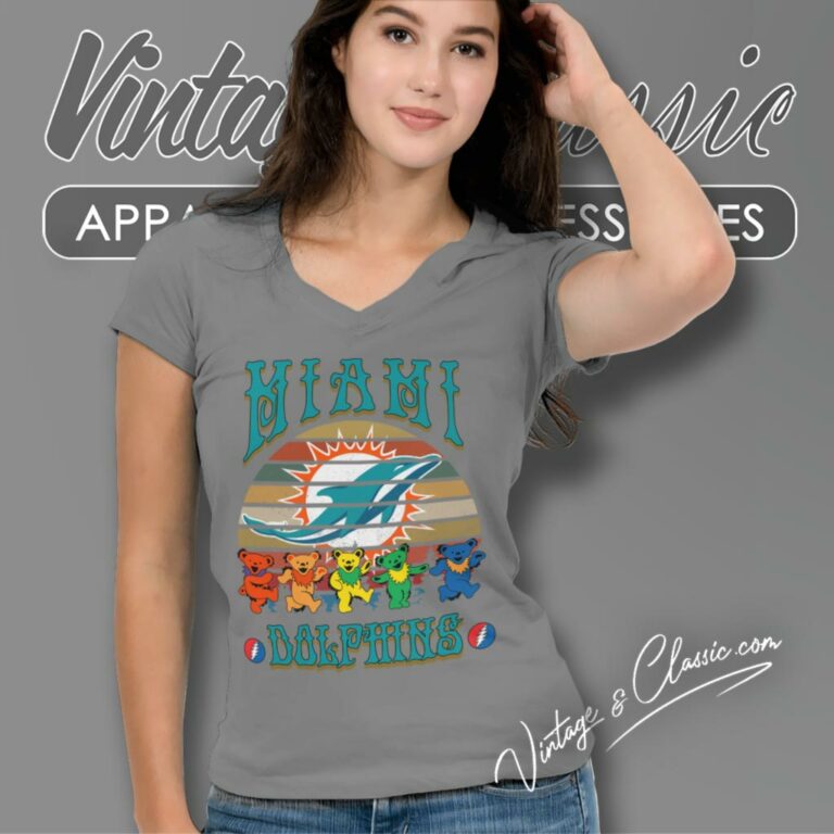 Miami Dolphins Nfl Grateful Dancing Bears Retro V Neck TShirt Miami Dolphins Nfl Grateful Dancing Bears Retro V Neck TShirt