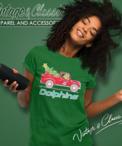 Miami Dolphins Santa Grinch Driving Truck Christmas Women T Shirt