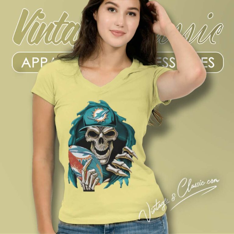 Miami Dolphins Skullbong V Neck TShirt Miami Dolphins Skullbong V Neck TShirt