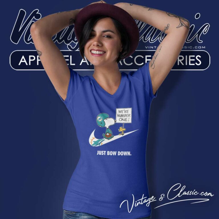 Miami Dolphins Snoopy Are Number One Shirt Nike Just Bow Down V Neck TShirt Miami Dolphins Snoopy Are Number One Shirt Nike Just Bow Down V Neck TShirt