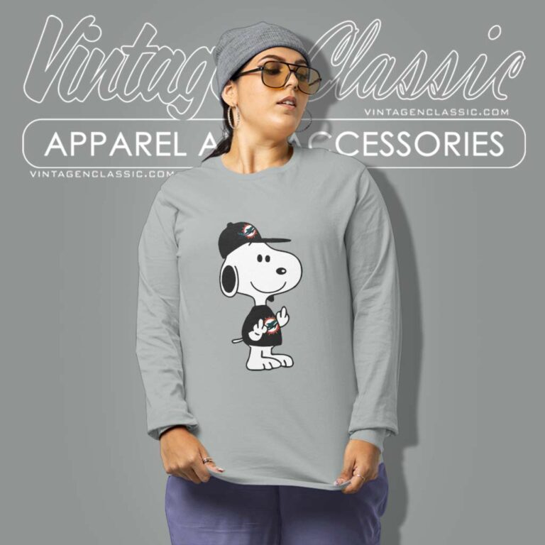 Miami Dolphins Snoopy Double Middle Fingers Long Sleeve Tee Miami Dolphins Snoopy Double Middle Fingers Long Sleeve Tee
