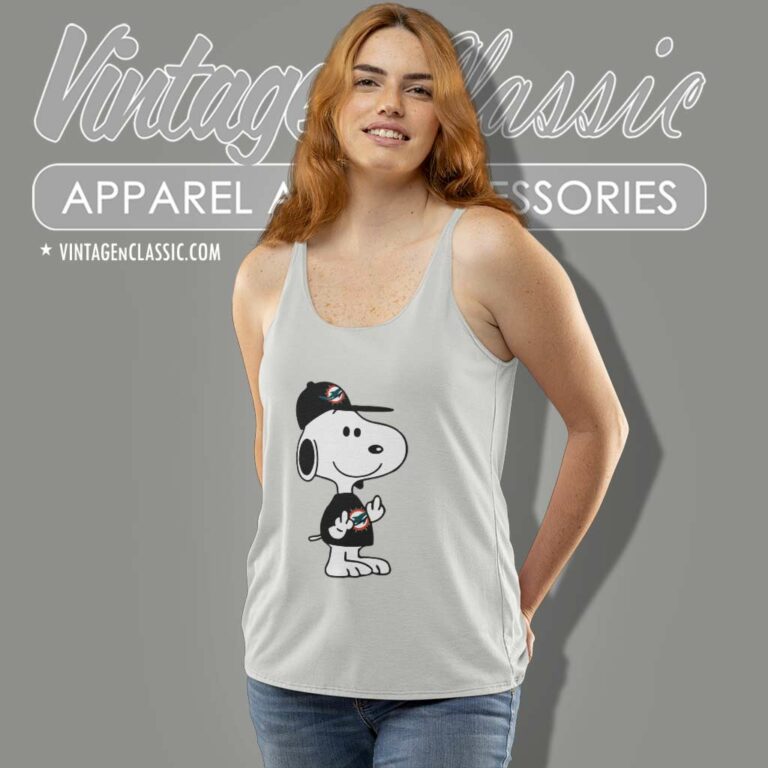 Miami Dolphins Snoopy Double Middle Fingers Tank Top Racerback Miami Dolphins Snoopy Double Middle Fingers Tank Top Racerback