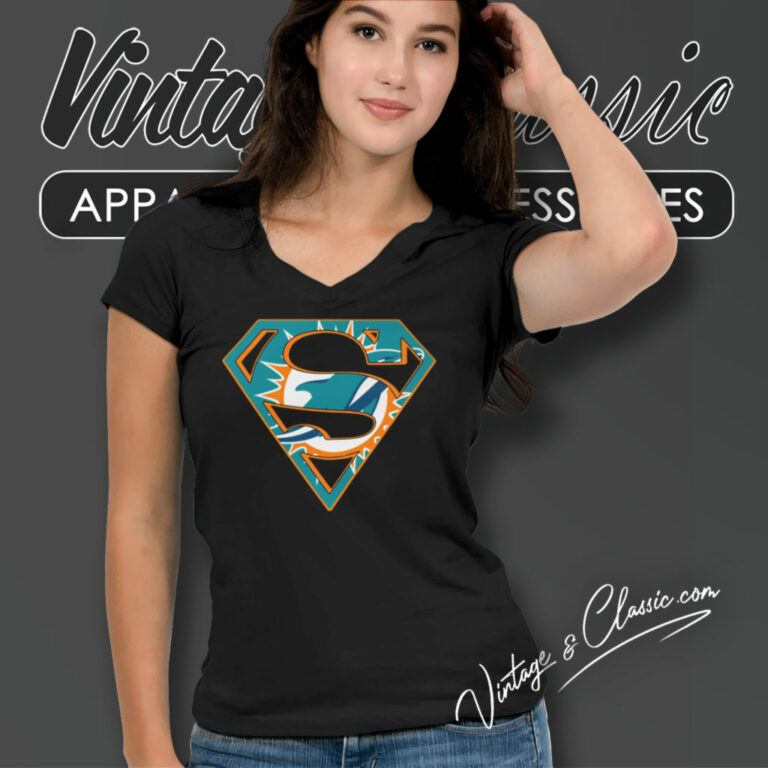 Miami Dolphins Superman Logo V Neck TShirt Miami Dolphins Superman Logo V Neck TShirt