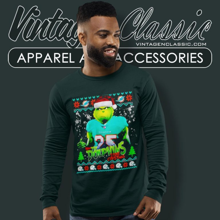 Miami Dolphins The Grinch How The Dolphins Stole Christmas Long Sleeve Tee Miami Dolphins The Grinch How The Dolphins Stole Christmas Long Sleeve Tee