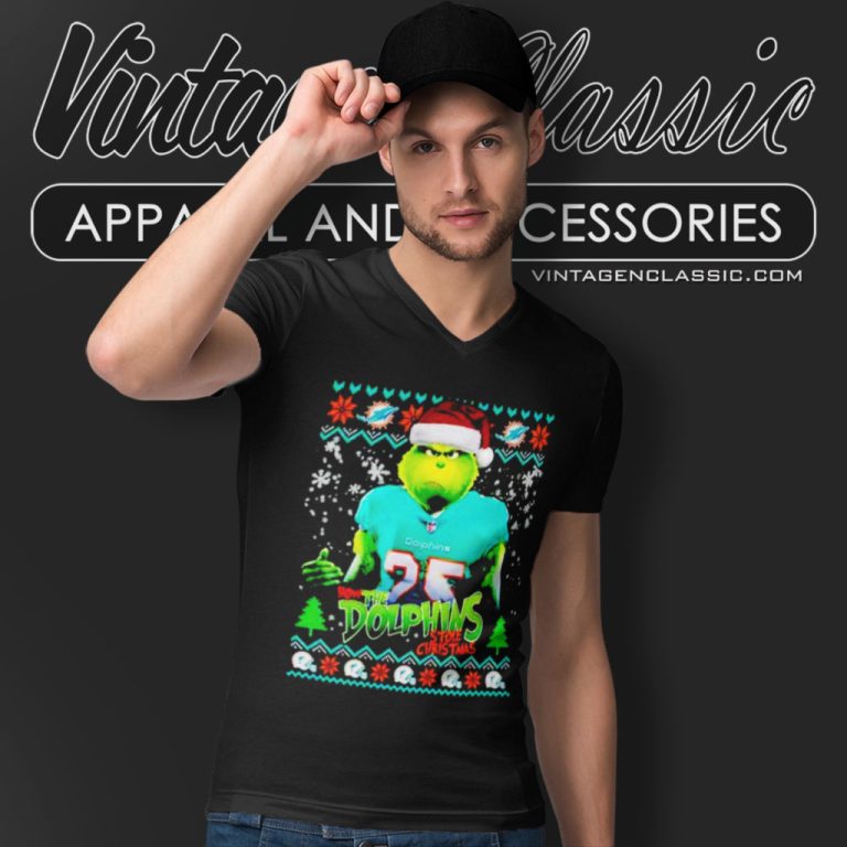 Miami Dolphins The Grinch How The Dolphins Stole Christmas V Neck TShirt Miami Dolphins The Grinch How The Dolphins Stole Christmas V Neck TShirt