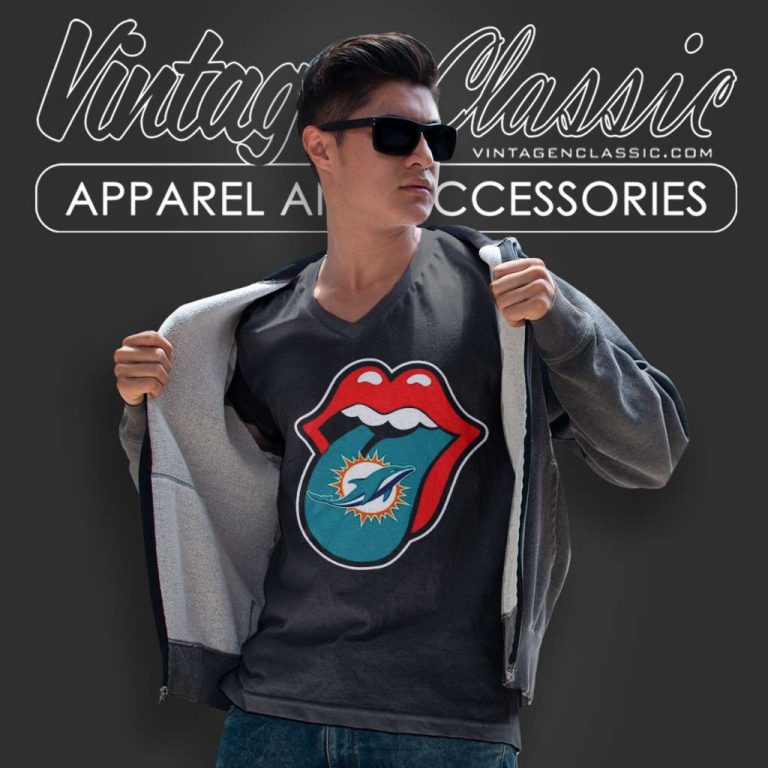 Miami Dolphins The Rolling Stones Logo V Neck TShirt Miami Dolphins The Rolling Stones Logo V Neck TShirt