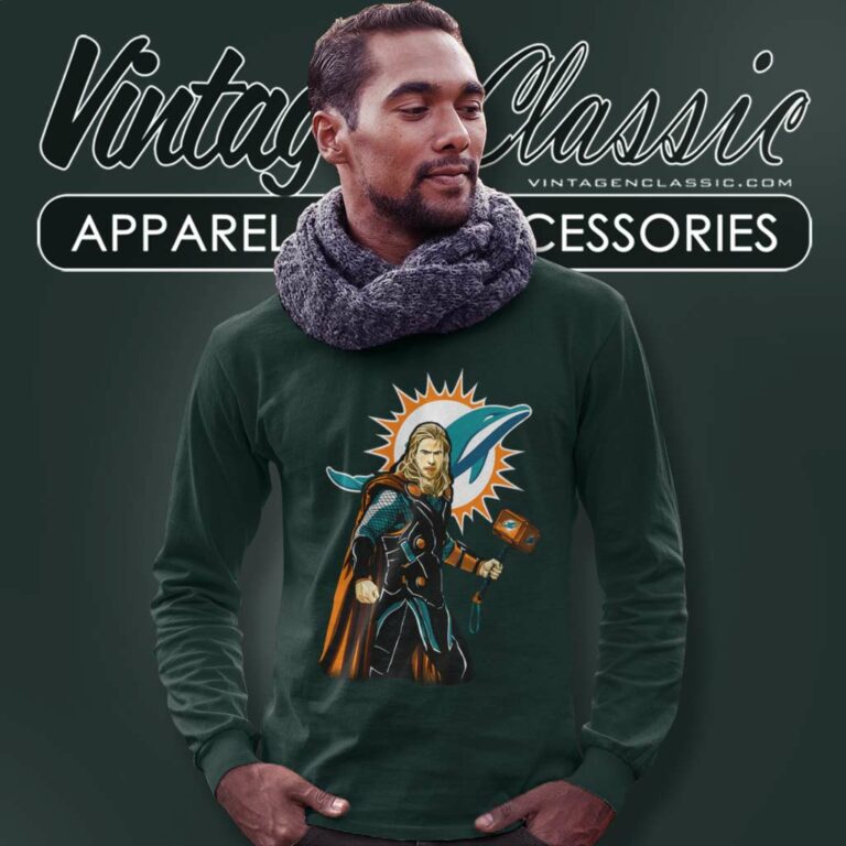 Miami Dolphins Thor Superhero Avenger Long Sleeve Tee Miami Dolphins Thor Superhero Avenger Long Sleeve Tee