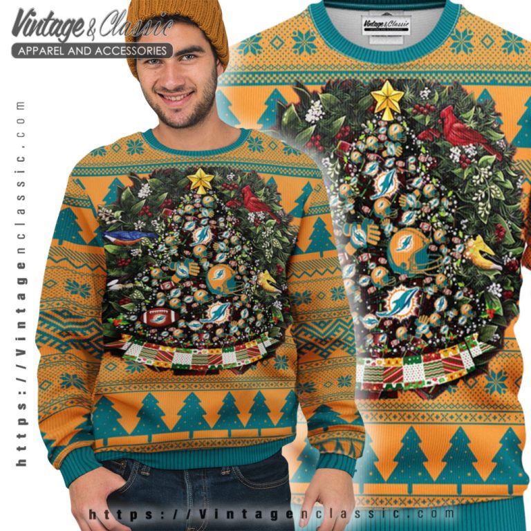 Miami Dolphins Tree Ball Ugly Christmas Sweater Ugly Sweater Miami Dolphins Tree Ball Ugly Christmas Sweater Ugly Sweater