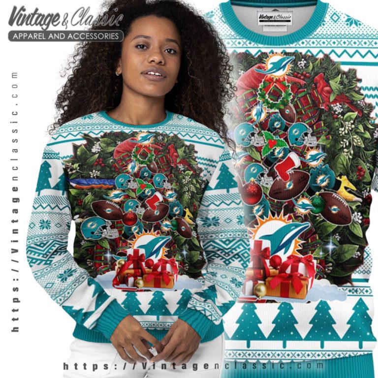 Miami Dolphins Tree Ugly Christmas Sweater Women Ugly Sweater Miami Dolphins Tree Ugly Christmas Sweater Women Ugly Sweater