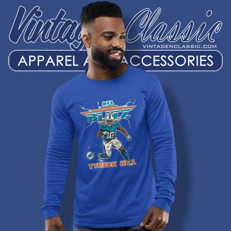 Miami Dolphins Tyreek Hill Nfl Blitz Long Sleeve Tee Miami Dolphins Tyreek Hill Nfl Blitz Long Sleeve Tee