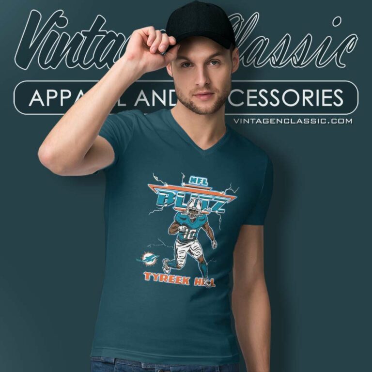 Miami Dolphins Tyreek Hill Nfl Blitz V Neck TShirt Miami Dolphins Tyreek Hill Nfl Blitz V Neck TShirt