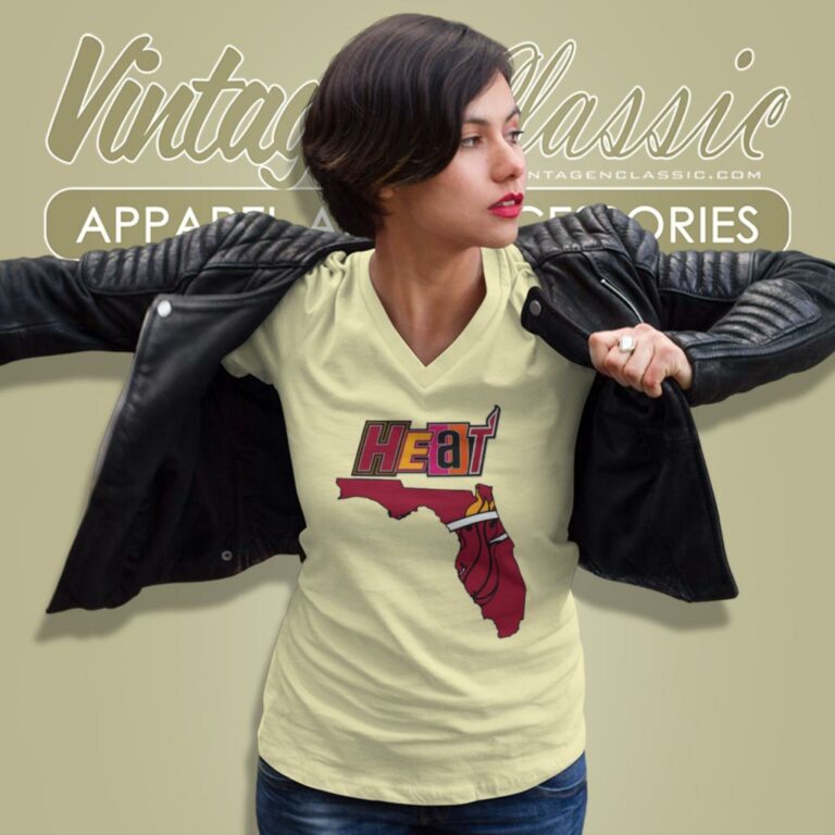 Miami Heat Basketball Map Logo V Neck TShirt Miami Heat Basketball Map Logo V Neck TShirt
