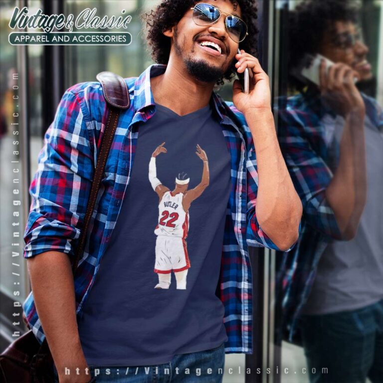 Miami Heat Jimmy Butler Celebration Sketch Active V Neck TShirt Miami Heat Jimmy Butler Celebration Sketch Active V Neck TShirt