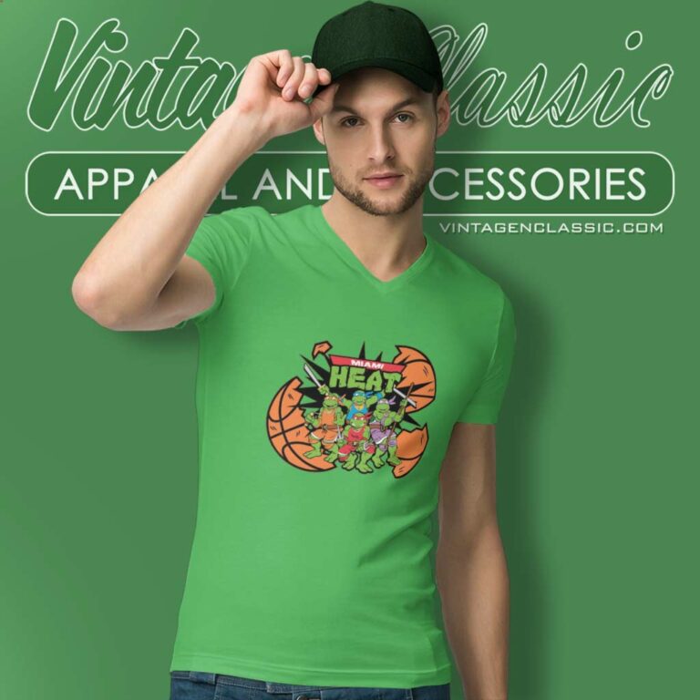 Miami Heat X Teenage Mutant Ninja Turtles V Neck TShirt Miami Heat X Teenage Mutant Ninja Turtles V Neck TShirt