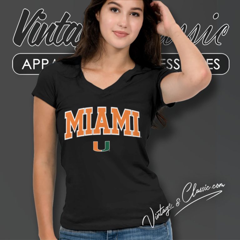 Miami Hurricanes Green Twill Arch V Neck TShirt Miami Hurricanes Green Twill Arch V Neck TShirt