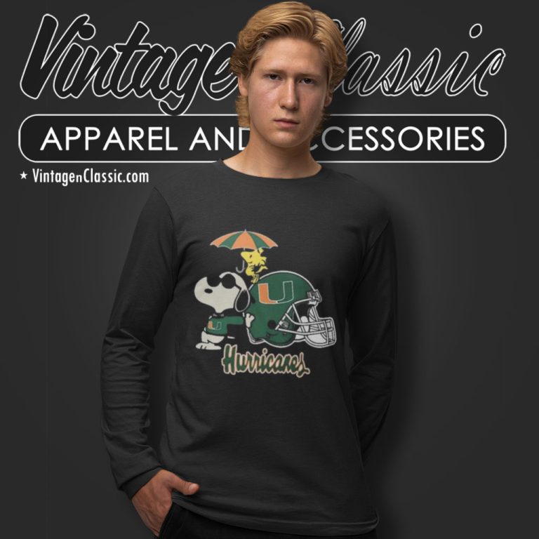 Miami Hurricanes Snoopy Happy Vacation Long Sleeve Tee Miami Hurricanes Snoopy Happy Vacation Long Sleeve Tee