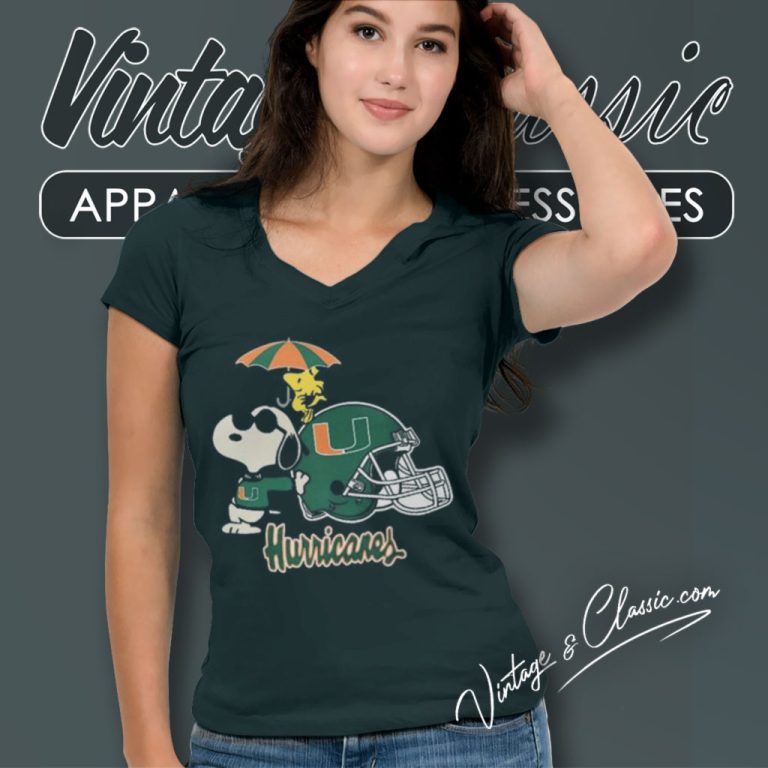 Miami Hurricanes Snoopy Happy Vacation V Neck TShirt Miami Hurricanes Snoopy Happy Vacation V Neck TShirt