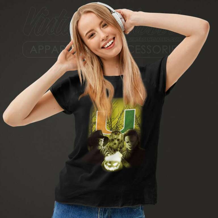 Miami Hurricanes With Killers Team Halloween Women TShirt Miami Hurricanes With Killers Team Halloween Women TShirt