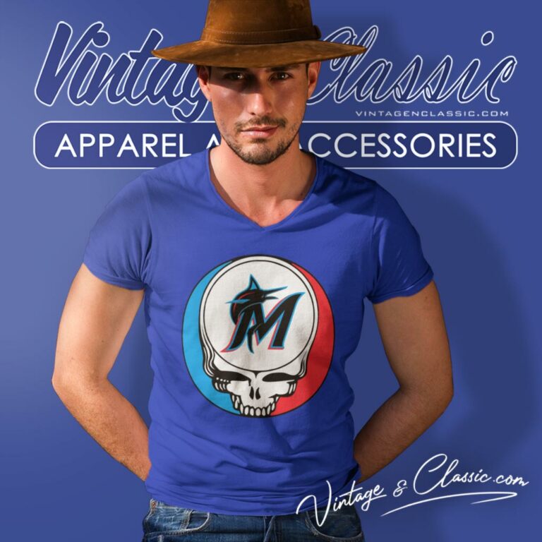 Miami Marlins Grateful Dead Steal Your Face V Neck TShirt Miami Marlins Grateful Dead Steal Your Face V Neck TShirt