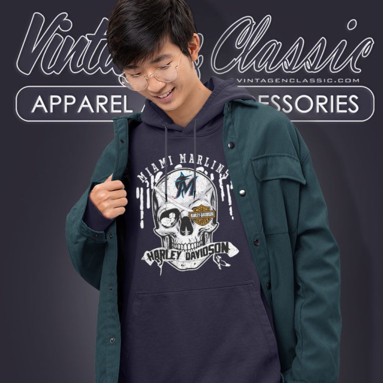 Miami Marlins Harley Davidson Skull Hoodie Miami Marlins Harley Davidson Skull Hoodie