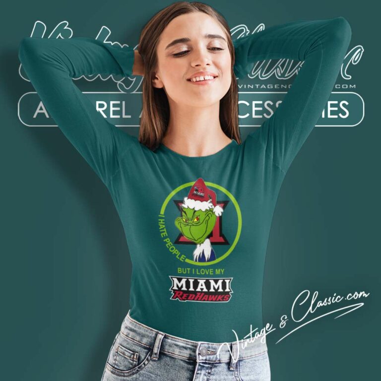 Miami Redhawks Ncaa Christmas Grinch Shirt I Hate People But I Love My Miami Redhawks Long Sleeve Tee Miami Redhawks Ncaa Christmas Grinch Shirt I Hate People But I Love My Miami Redhawks Long Sleeve Tee