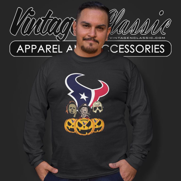 Michael Myers Freddy Krueger Jason Voorhees Houston Texans Halloween Long Sleeve Tee Michael Myers Freddy Krueger Jason Voorhees Houston Texans Halloween Long Sleeve Tee