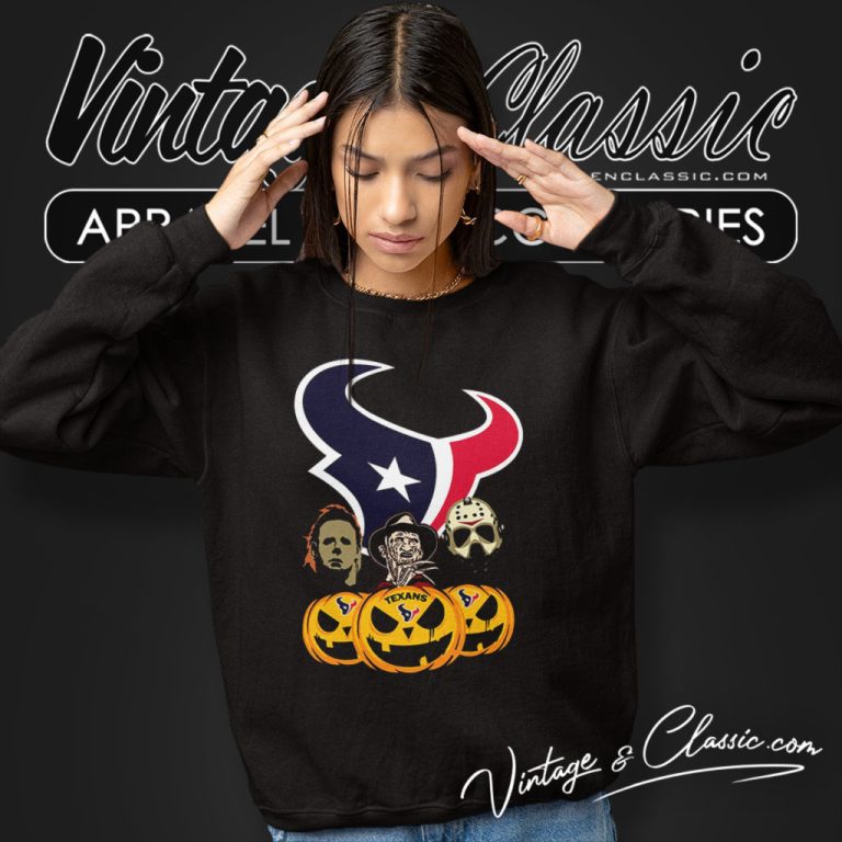 Michael Myers Freddy Krueger Jason Voorhees Houston Texans Halloween Sweatshirt Michael Myers Freddy Krueger Jason Voorhees Houston Texans Halloween Sweatshirt