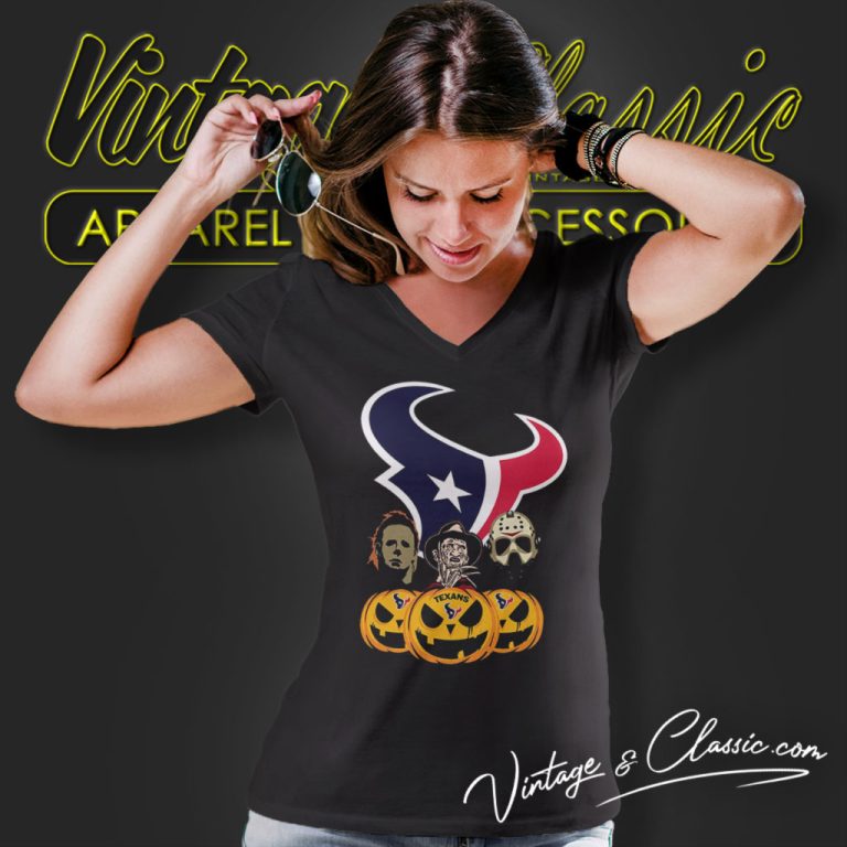 Michael Myers Freddy Krueger Jason Voorhees Houston Texans Halloween V Neck TShirt Michael Myers Freddy Krueger Jason Voorhees Houston Texans Halloween V Neck TShirt