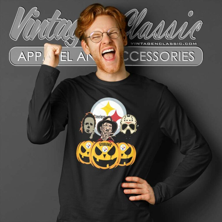 Michael Myers Freddy Krueger Jason Voorhees Pittsburgh Steelers Halloween Long Sleeve Tee Michael Myers Freddy Krueger Jason Voorhees Pittsburgh Steelers Halloween Long Sleeve Tee