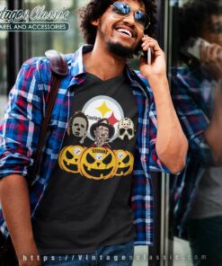 Michael Myers Freddy Krueger Jason Voorhees Pittsburgh Steelers Halloween Shirt 5 Michael Myers Freddy Krueger Jason Voorhees Pittsburgh Steelers Halloween V Neck TShirt