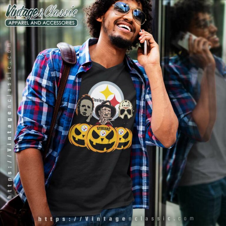 Michael Myers Freddy Krueger Jason Voorhees Pittsburgh Steelers Halloween V Neck TShirt Michael Myers Freddy Krueger Jason Voorhees Pittsburgh Steelers Halloween V Neck TShirt