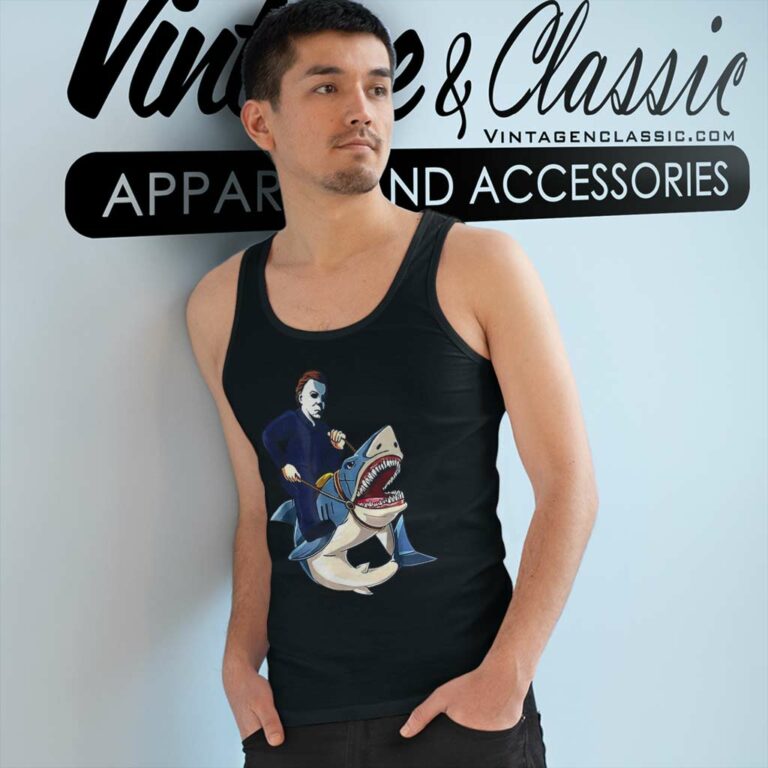 Michael Myers Riding Shark Halloween Tank Top Racerback Michael Myers Riding Shark Halloween Tank Top Racerback