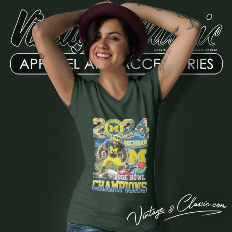 Michigan Beat Alabama 2024 Rose Bowl Champions V Neck TShirt Michigan Beat Alabama 2024 Rose Bowl Champions V Neck TShirt