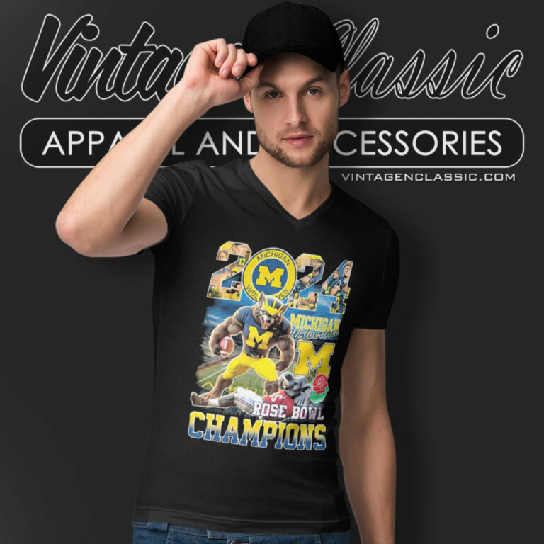 Michigan Beat Alabama 2024 Rose Bowl V Neck TShirt Michigan Beat Alabama 2024 Rose Bowl V Neck TShirt