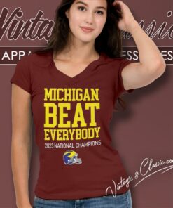 Michigan Beat Everybody 2023 National Champions Helmet V Neck TShirt