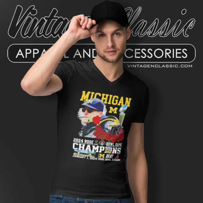 Michigan Jim Harbaugh Beat Alabama Trophy 2024 Rose Bowl Game Champions V Neck TShirt Michigan Jim Harbaugh Beat Alabama Trophy 2024 Rose Bowl Game Champions V Neck TShirt